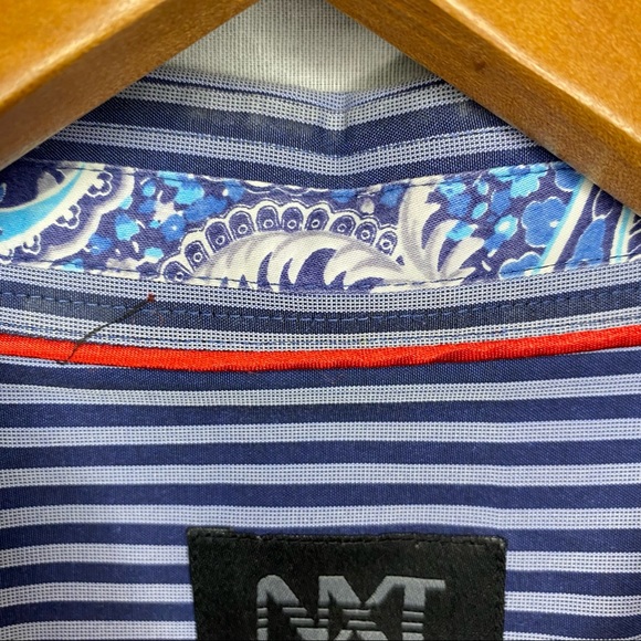 NXT Striped Dress Shirt Contrast Cuffs & Collar Blue Men’s Size 2X - Picture 6 of 11